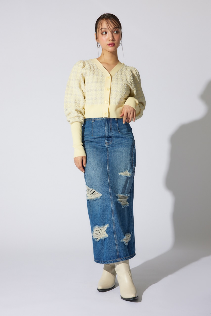 2WAYチェックパターンニットカーディガントップス YEL FREE