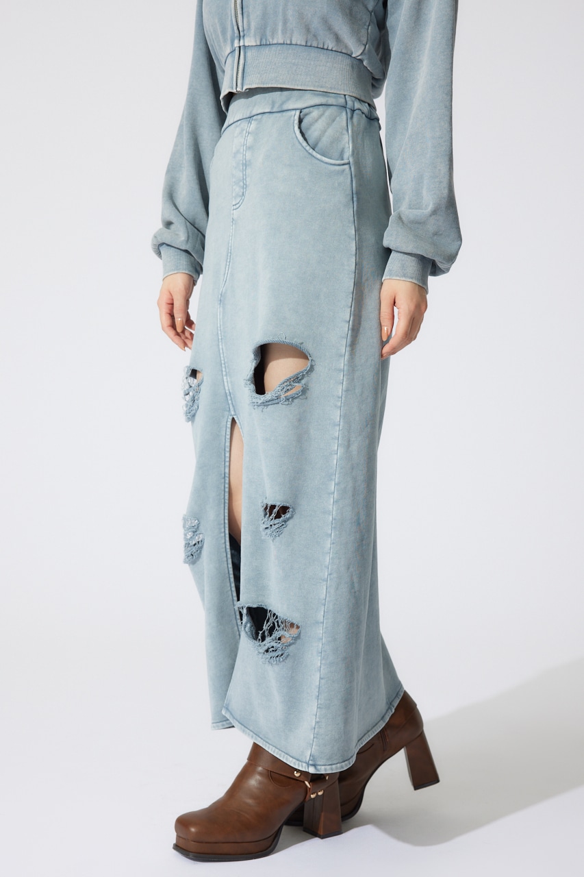 クラッシュスウェットジャストウエストスカート BLU S