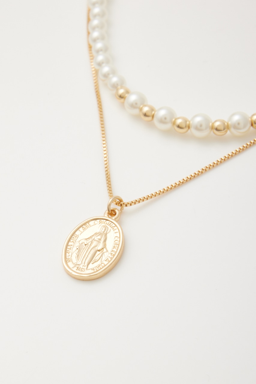 2レーンコインフェイクパールネックレス GLD FREE