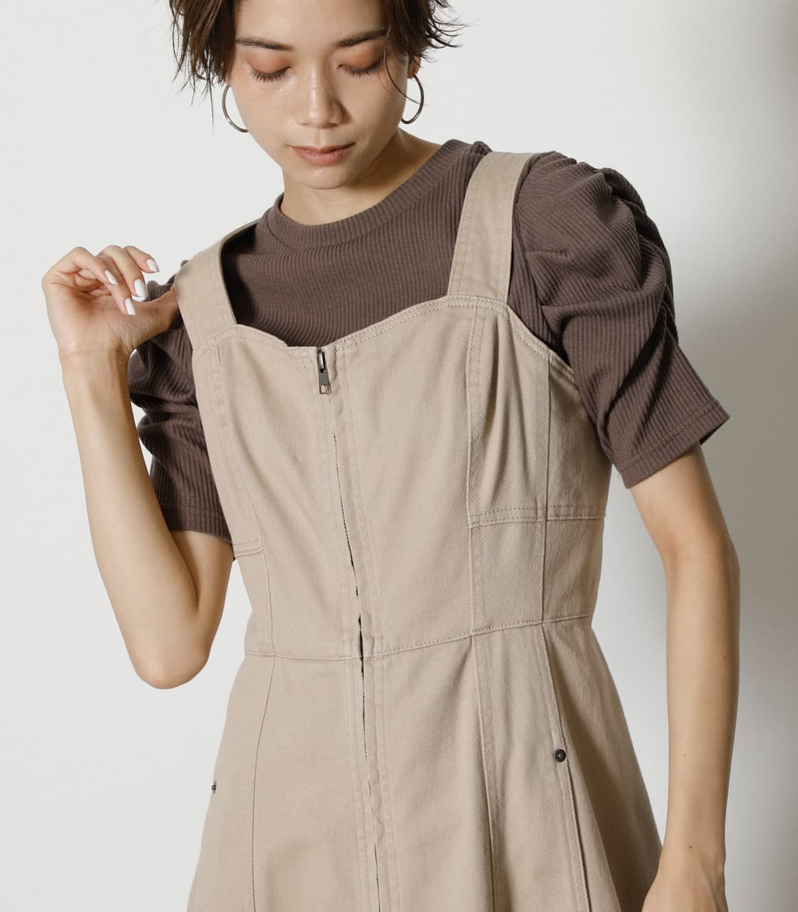 ZIP UP JUMPER DRESS｜S｜BEG｜ワンピース(ミ 