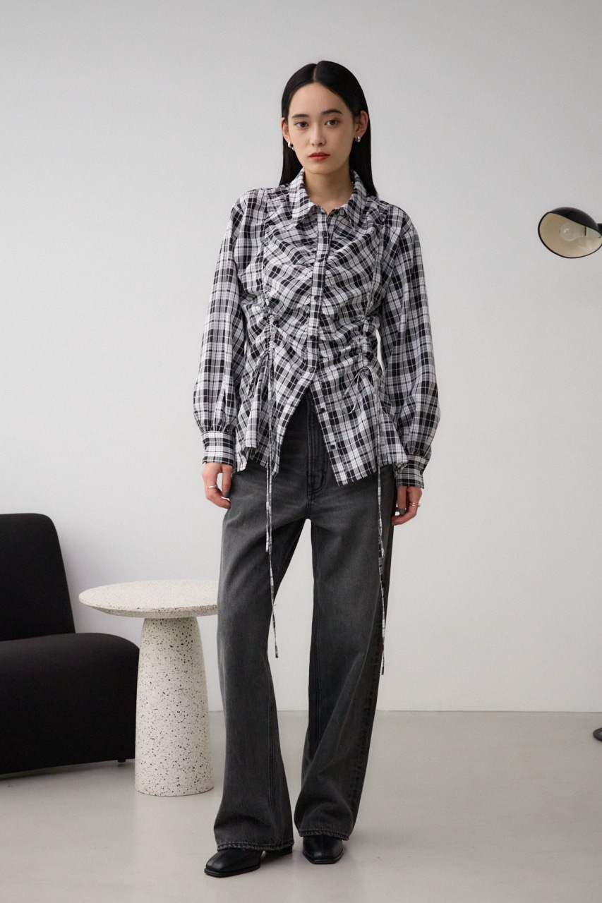 フロントシャーリングシャツ 柄BLK FREE