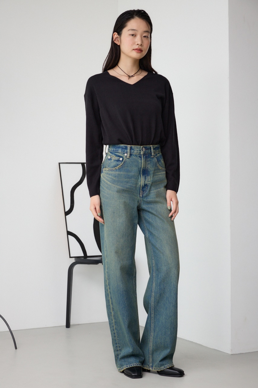 ヌーディー2WAYVネックニットトップス BLK S