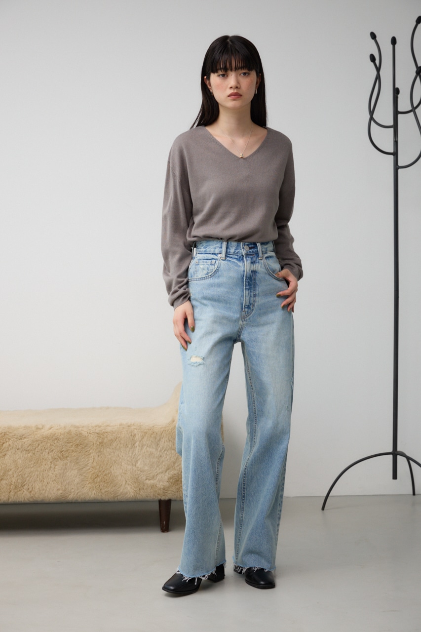 ヌーディー2WAYVネックニットトップス GRY M