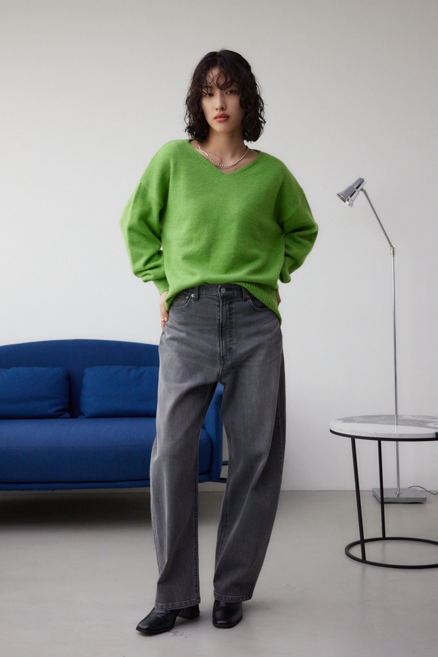 Vネックアソートカラーニットプルオーバー GRN FREE