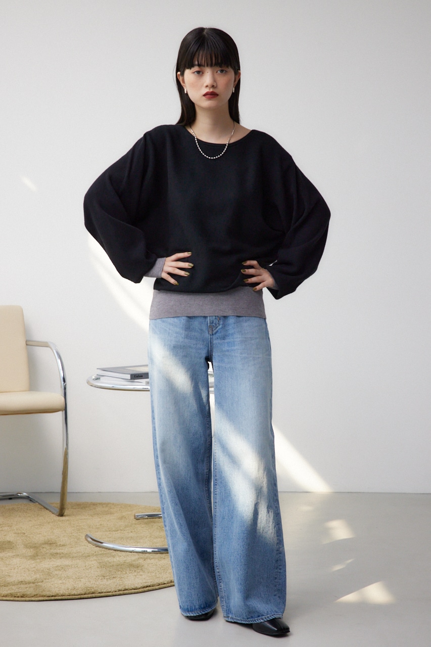 バイカラードルマンニットプルオーバー D/GRY FREE