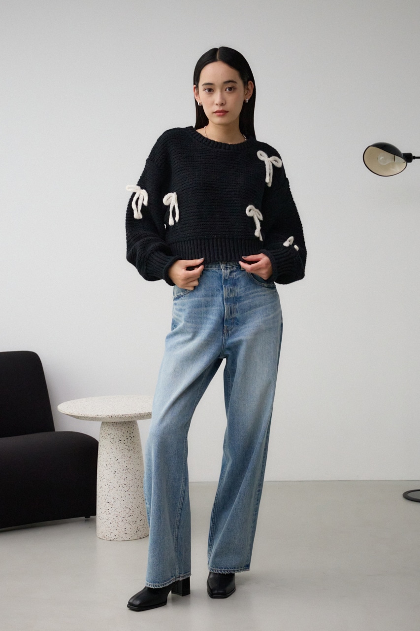 リボンモチーフニット BLK FREE