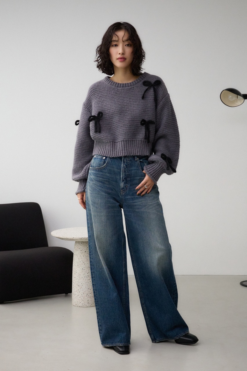 リボンモチーフニット GRY FREE