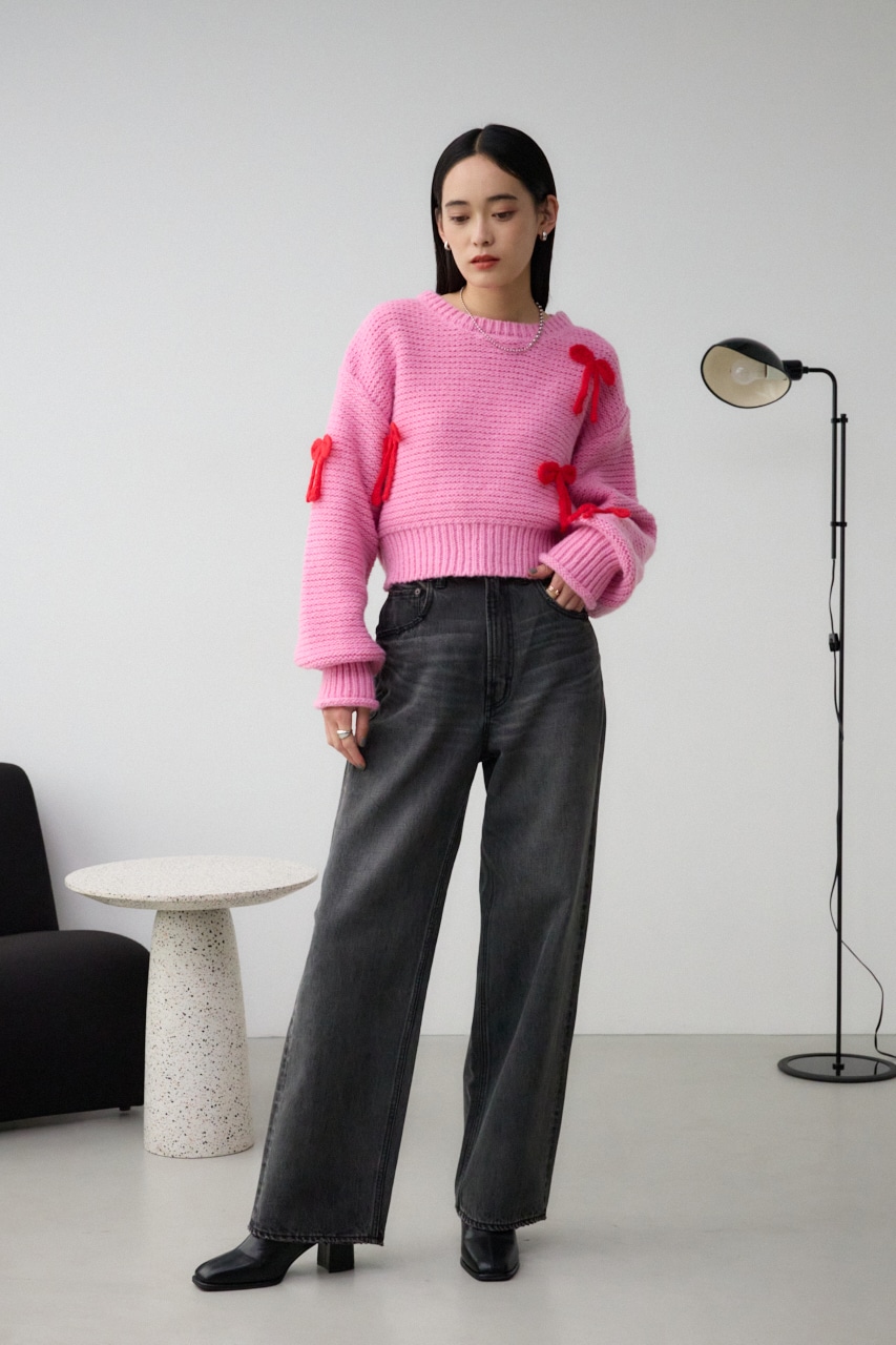 リボンモチーフニット PNK FREE