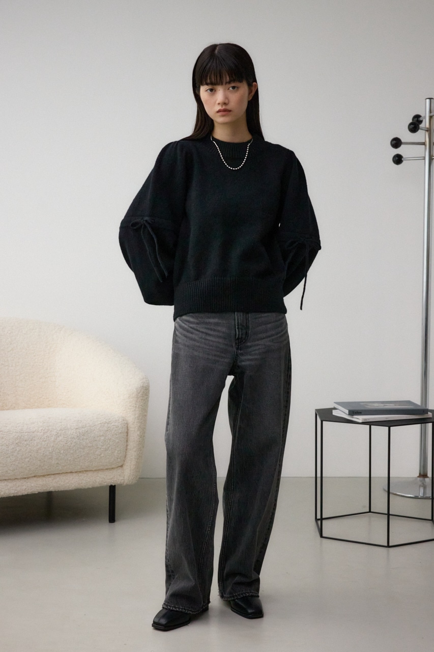 袖リボンデザインニット BLK FREE
