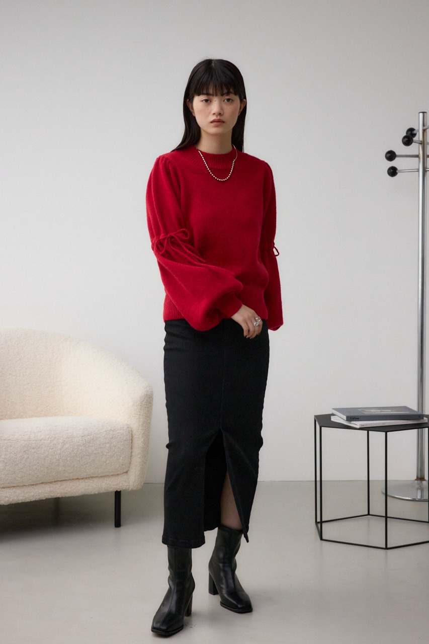 袖リボンデザインニット RED FREE