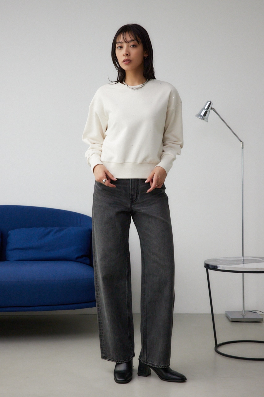 ラインストーンウラケトップス O/WHT FREE