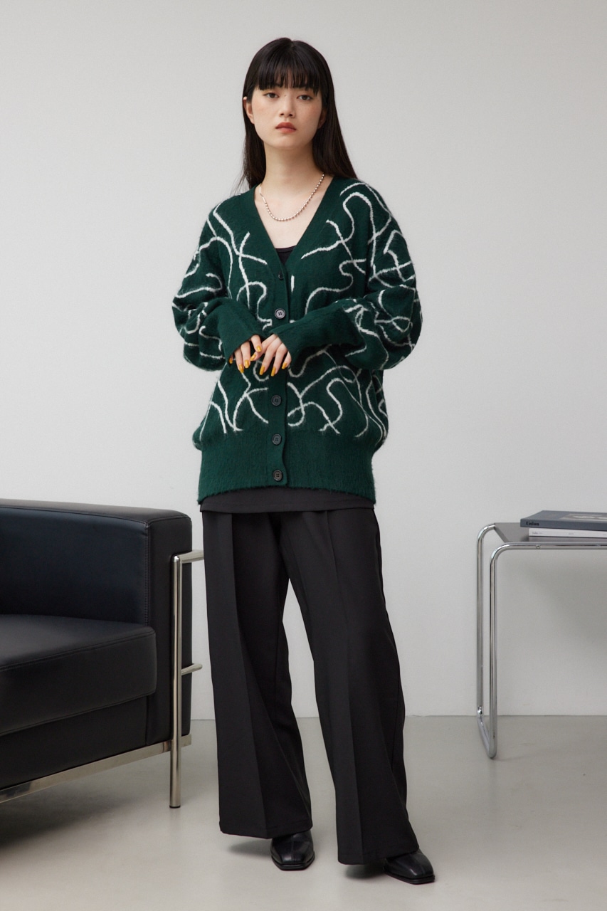 ライン柄ニットカーディガン 柄GRN FREE