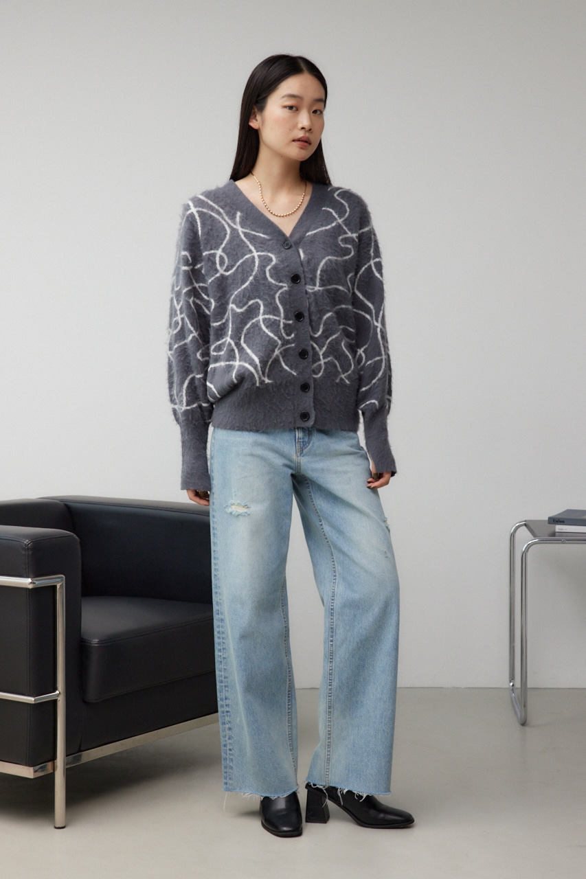 ライン柄ニットカーディガン 柄GRY FREE