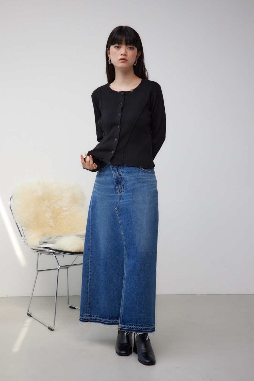 ダメージスイッチングカーディガン BLK FREE