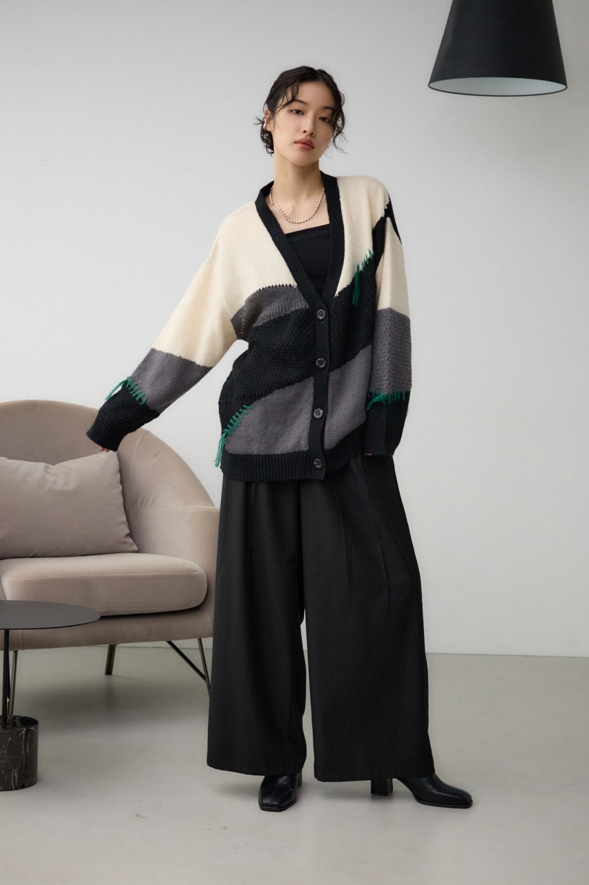 マルチカラールーズカーディガン 柄BLK FREE