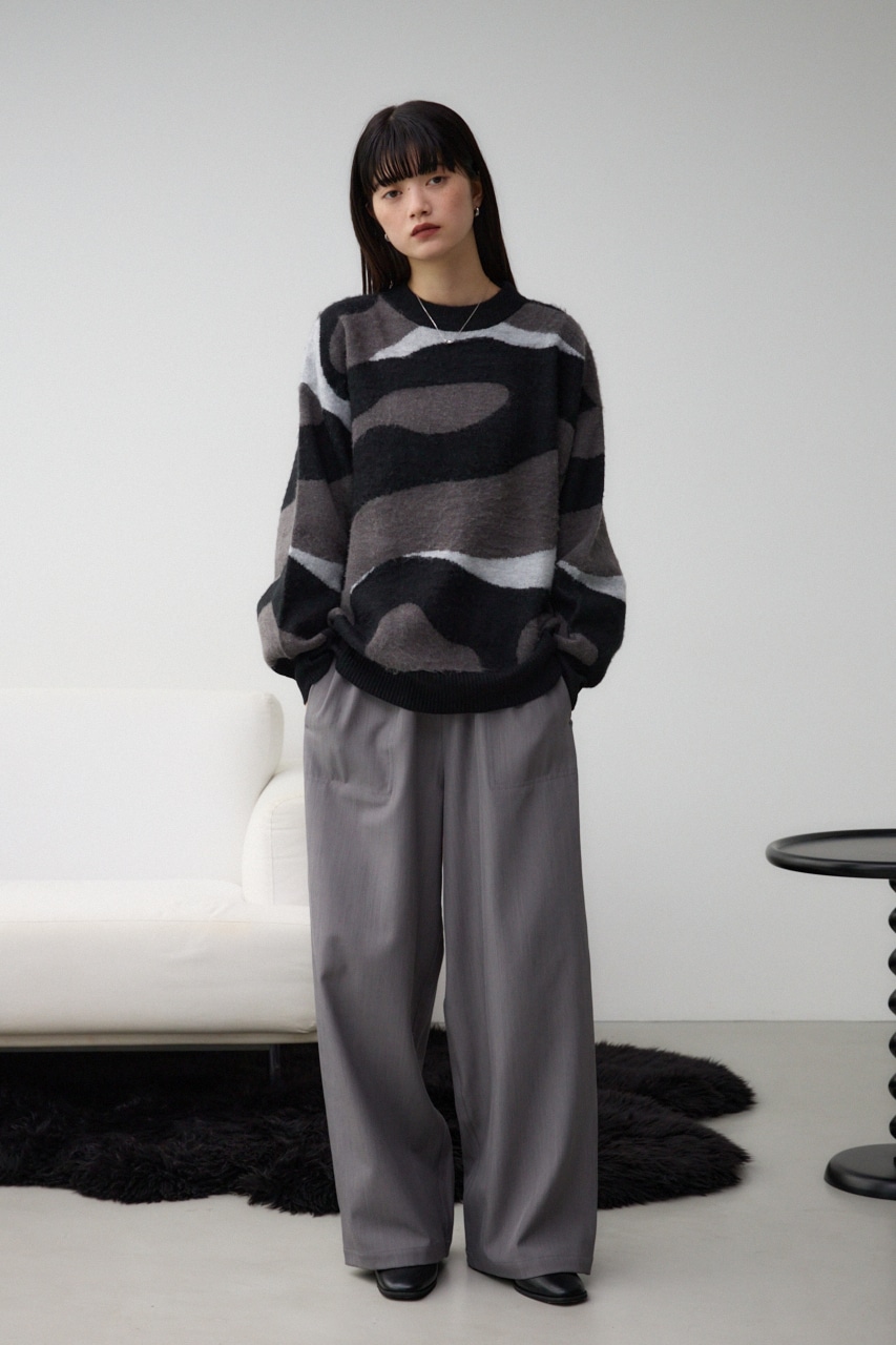 マーブルジャガードニットトップス 柄BLK FREE