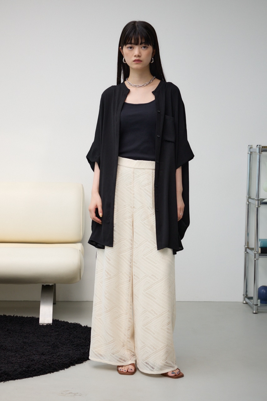 ポンチョ型楊柳シャツ BLK FREE