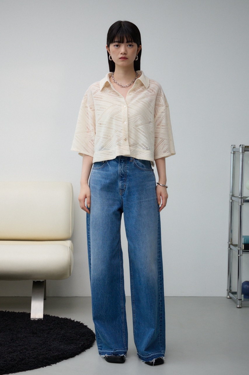 ハーフスリーブクロップドレースシャツ IVOY FREE