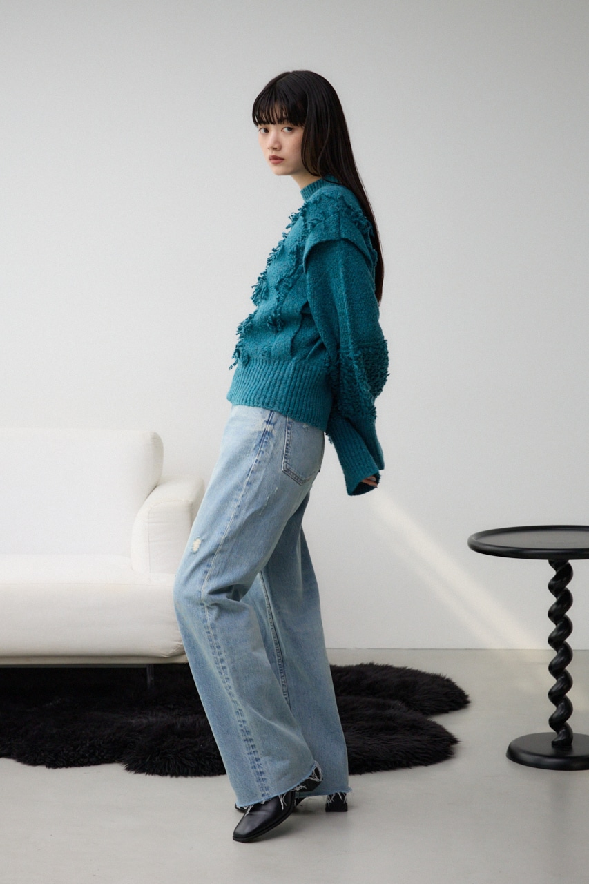 フリンジジャガードニット D/BLU FREE