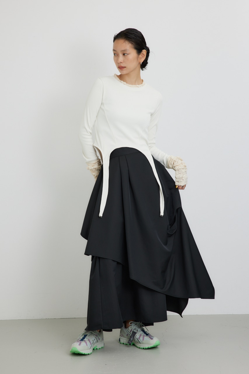 【PLUS】タックギャザーフレアスカート BLK S