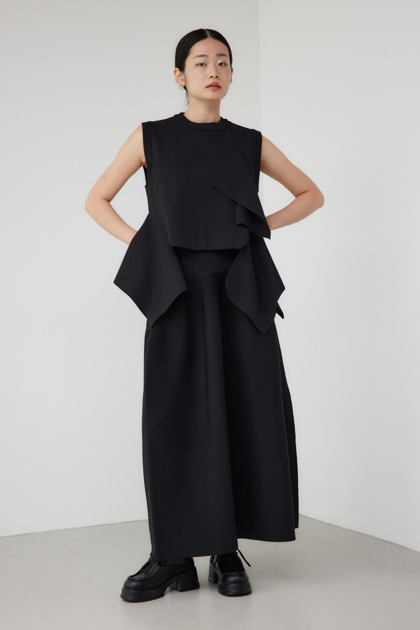 【PLUS】アシンメトリーヘムニットベスト BLK FREE