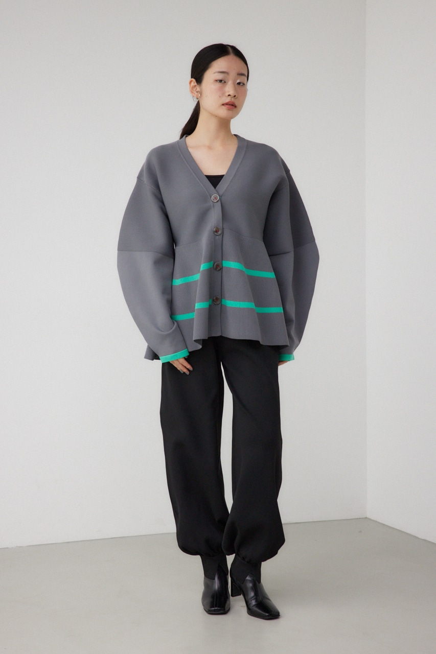 【PLUS】コクーンスリーブペプラムカーディガン GRY FREE