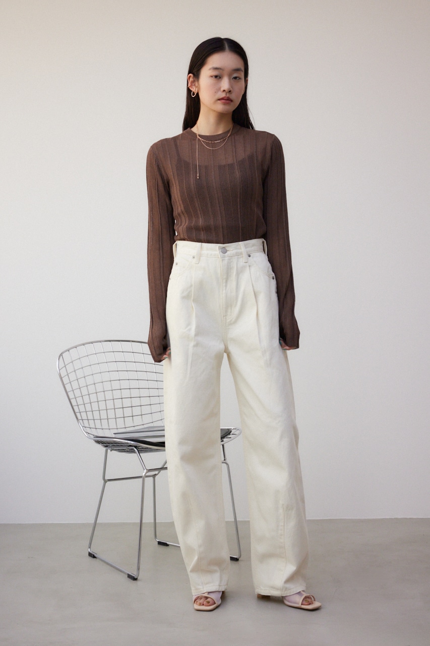 シアーランダムリブニットトップス BRN FREE