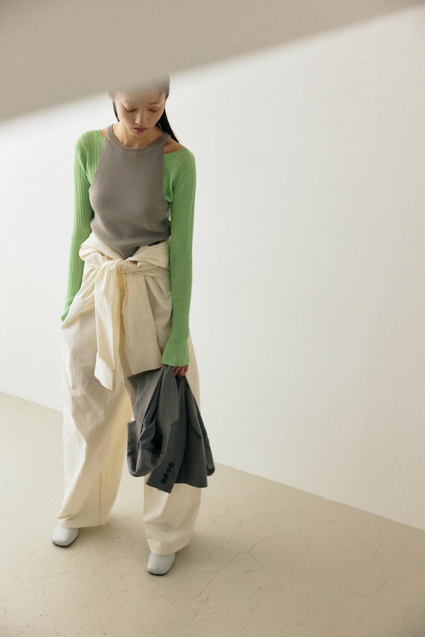 【PLUS】シアーレイヤードニットトップス LIME FREE