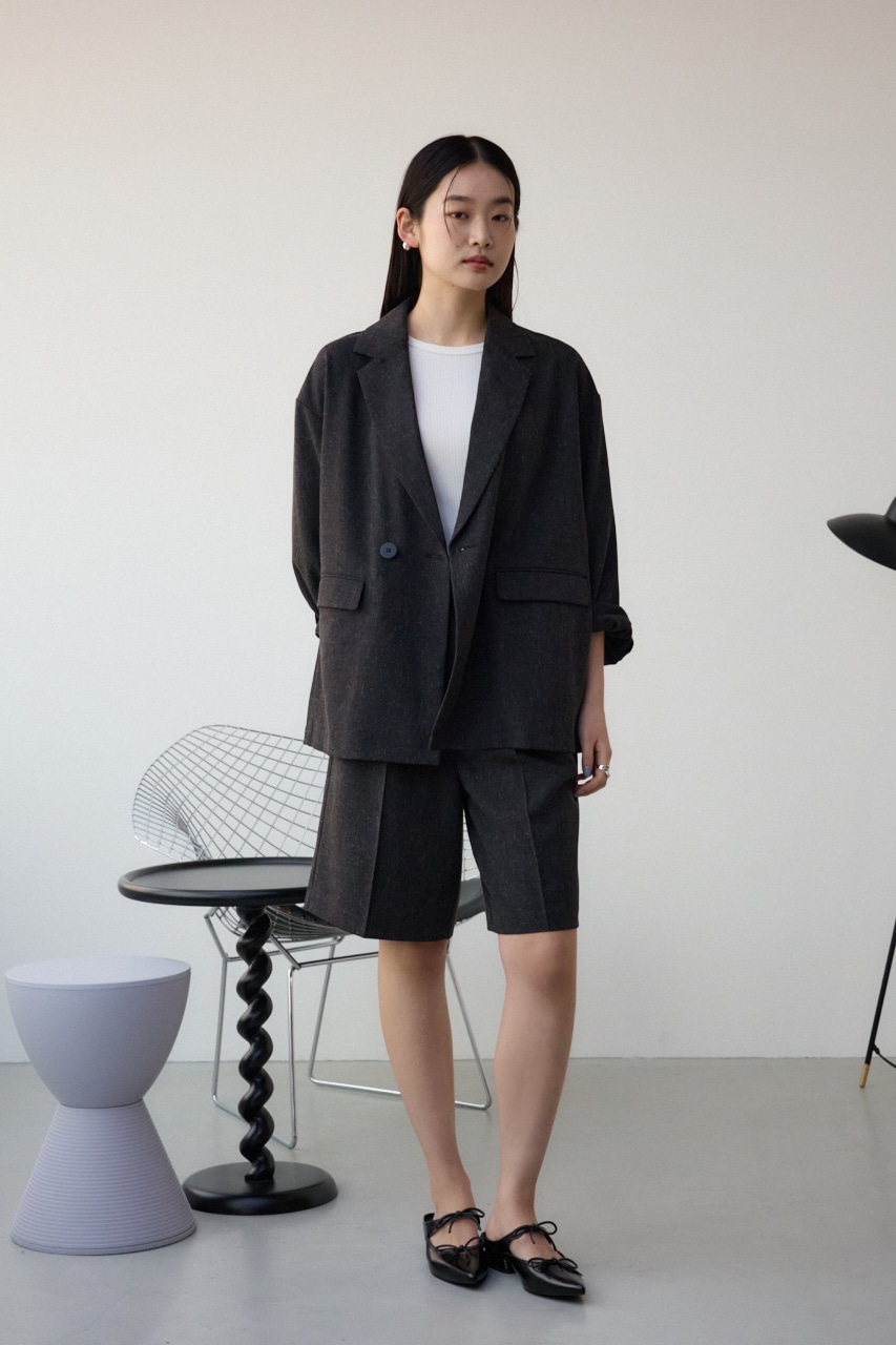 ポリエステルリネンミックスダブルジャケット L/BLK FREE