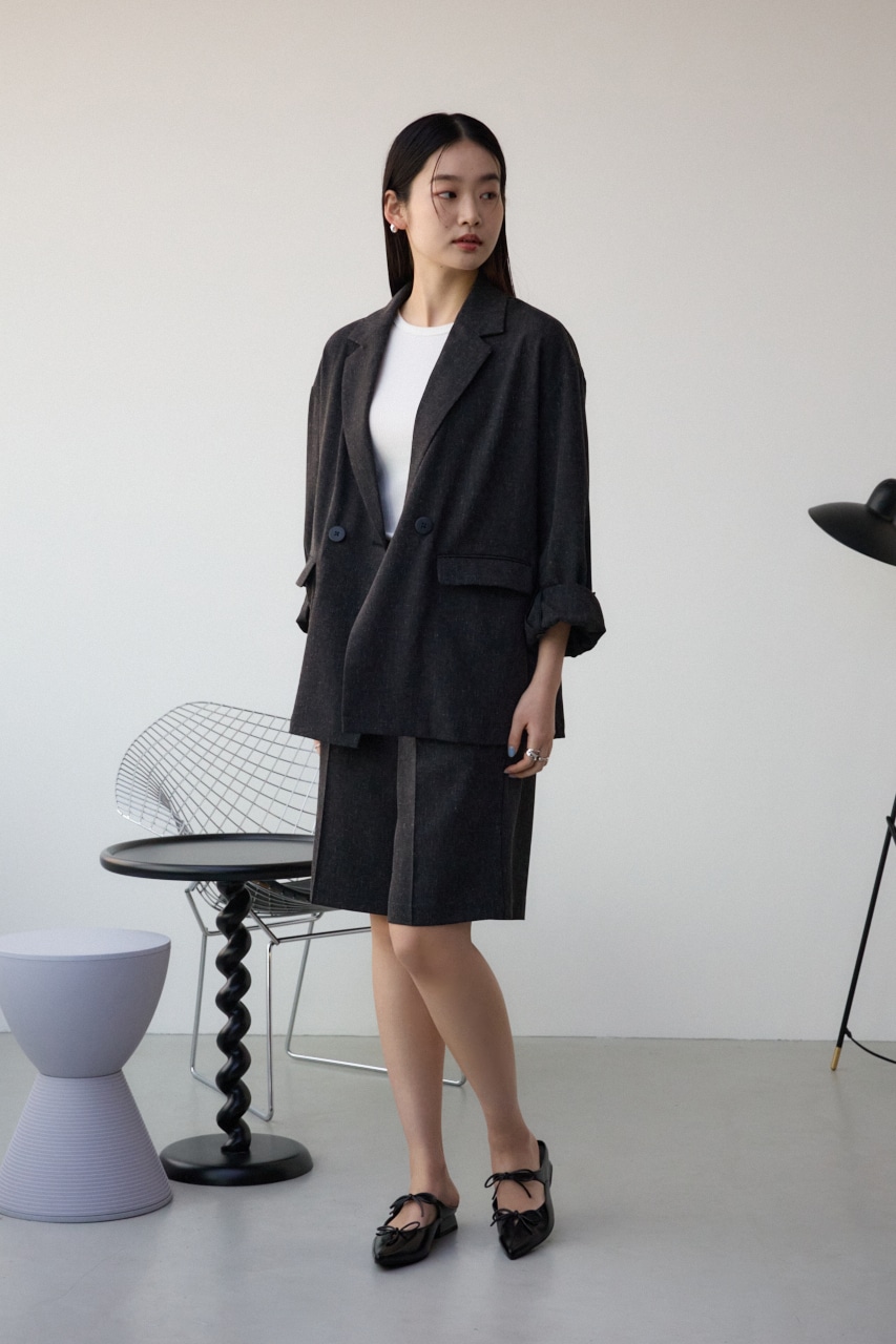 ポリエステルリネンミックスハーフパンツ L/BLK S