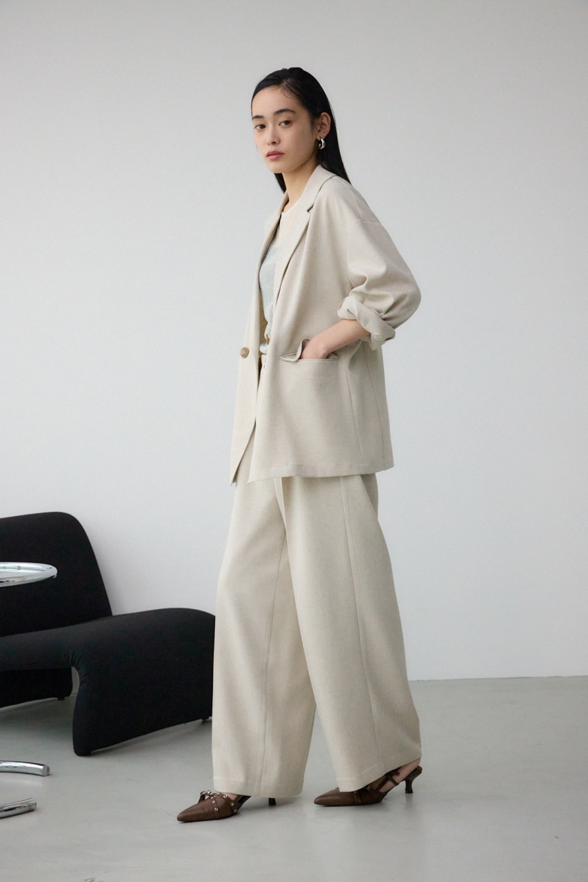 ポリエステルリネンミックスワイドパンツ L/BEG M