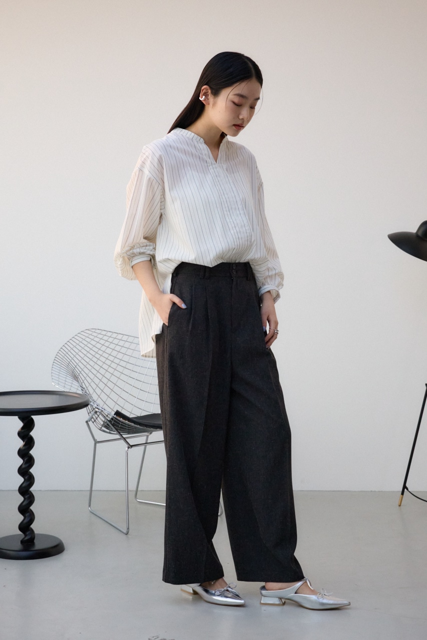 ポリエステルリネンミックスワイドパンツ L/BLK S