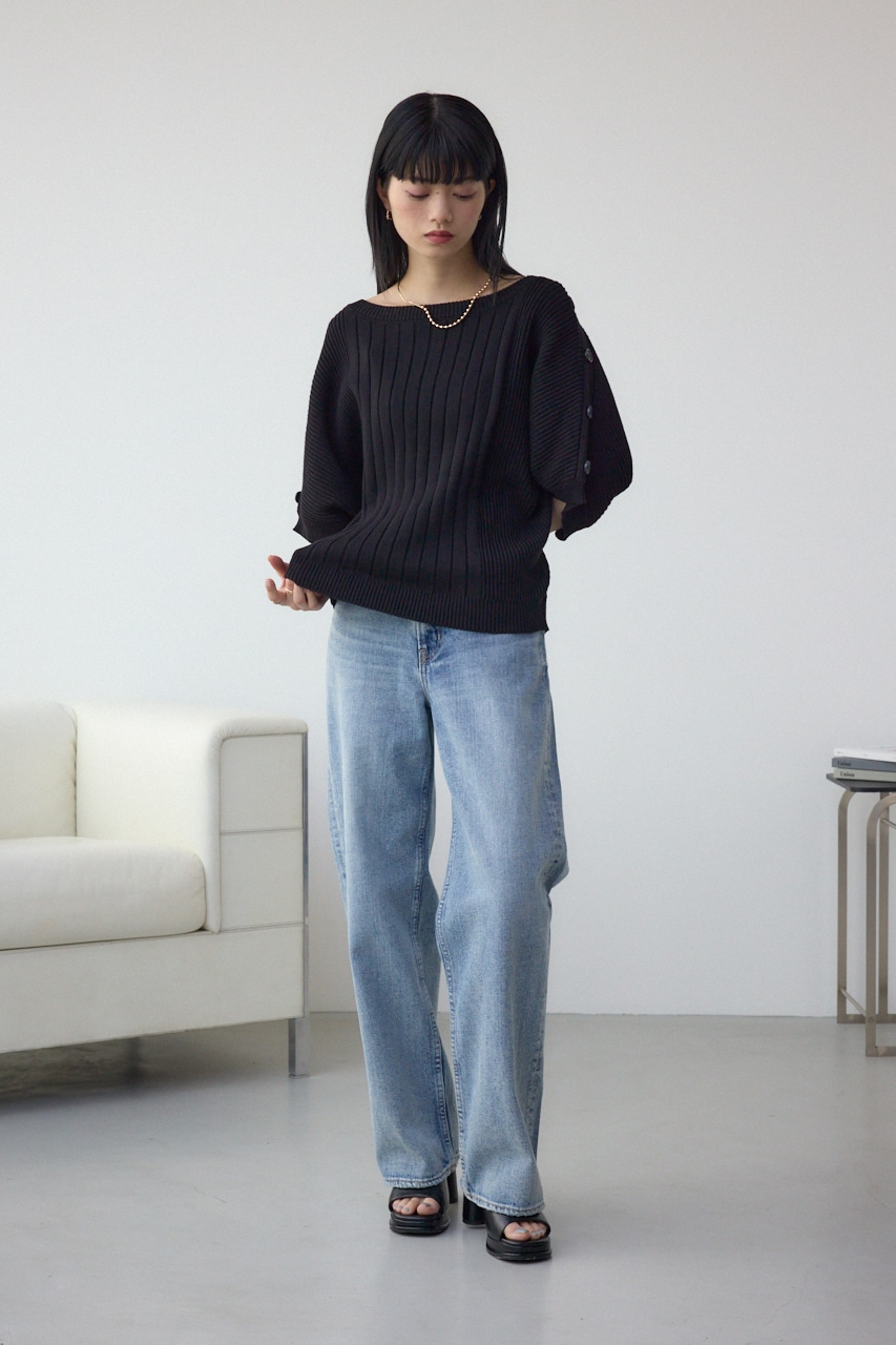 2WAYショルダーボタンニット BLK FREE