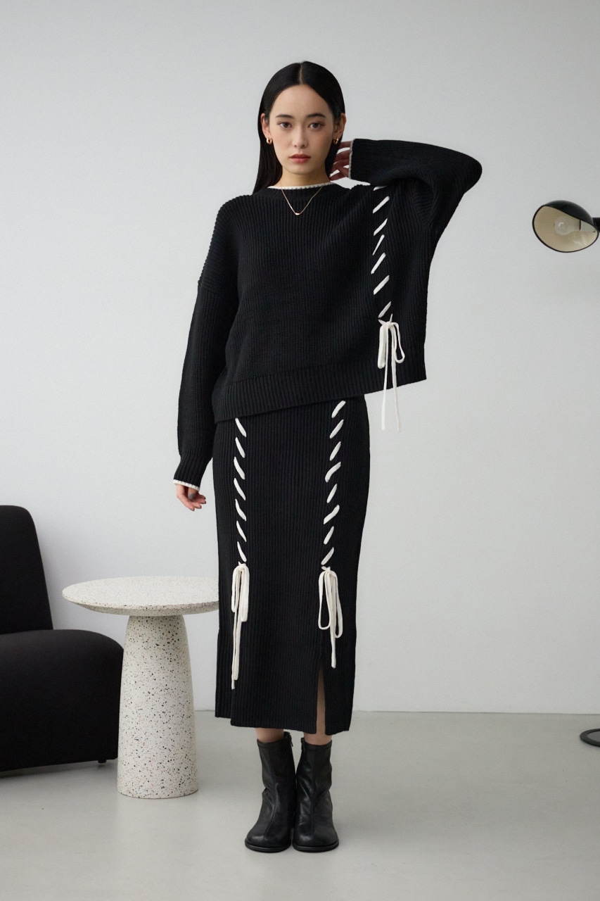 ステッチデザインリブスカート BLK FREE