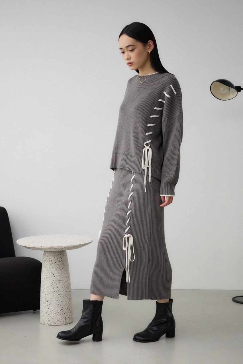 ステッチデザインリブスカート GRY FREE