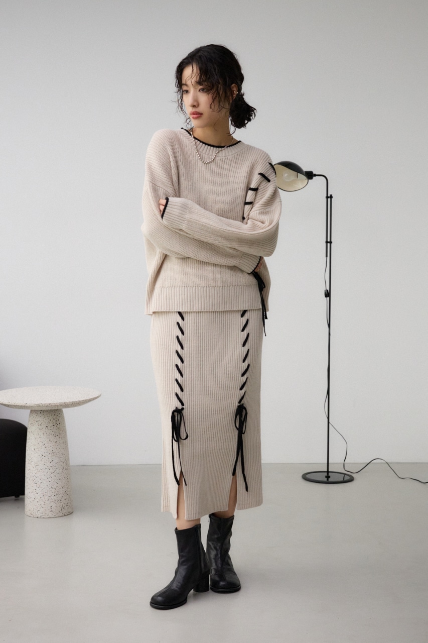 ステッチデザインリブスカート IVOY FREE