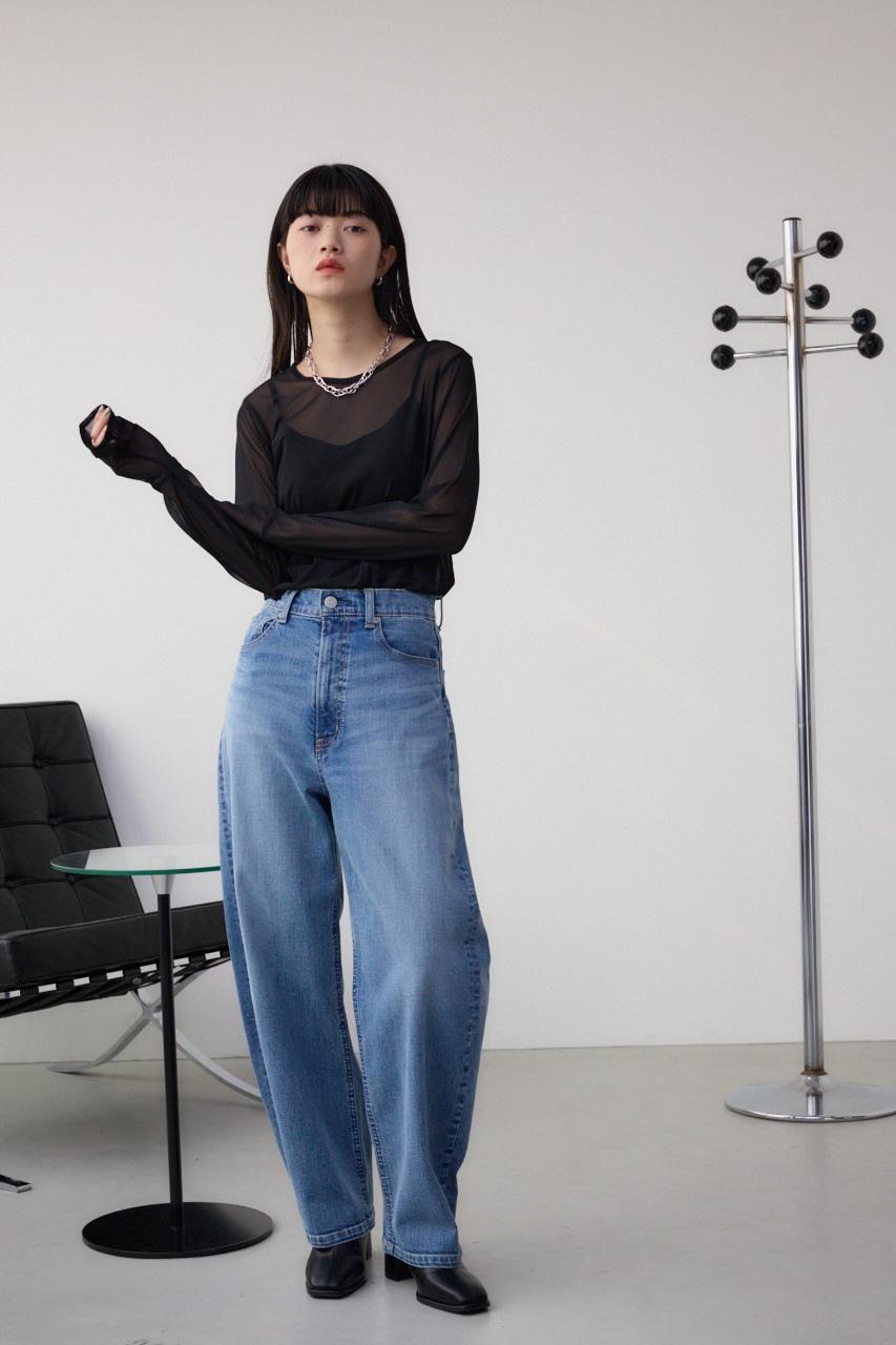 バックスリットシアーロングトップス BLK FREE