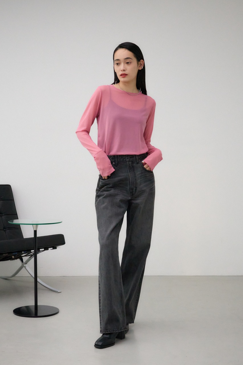 バックスリットシアーロングトップス PNK FREE