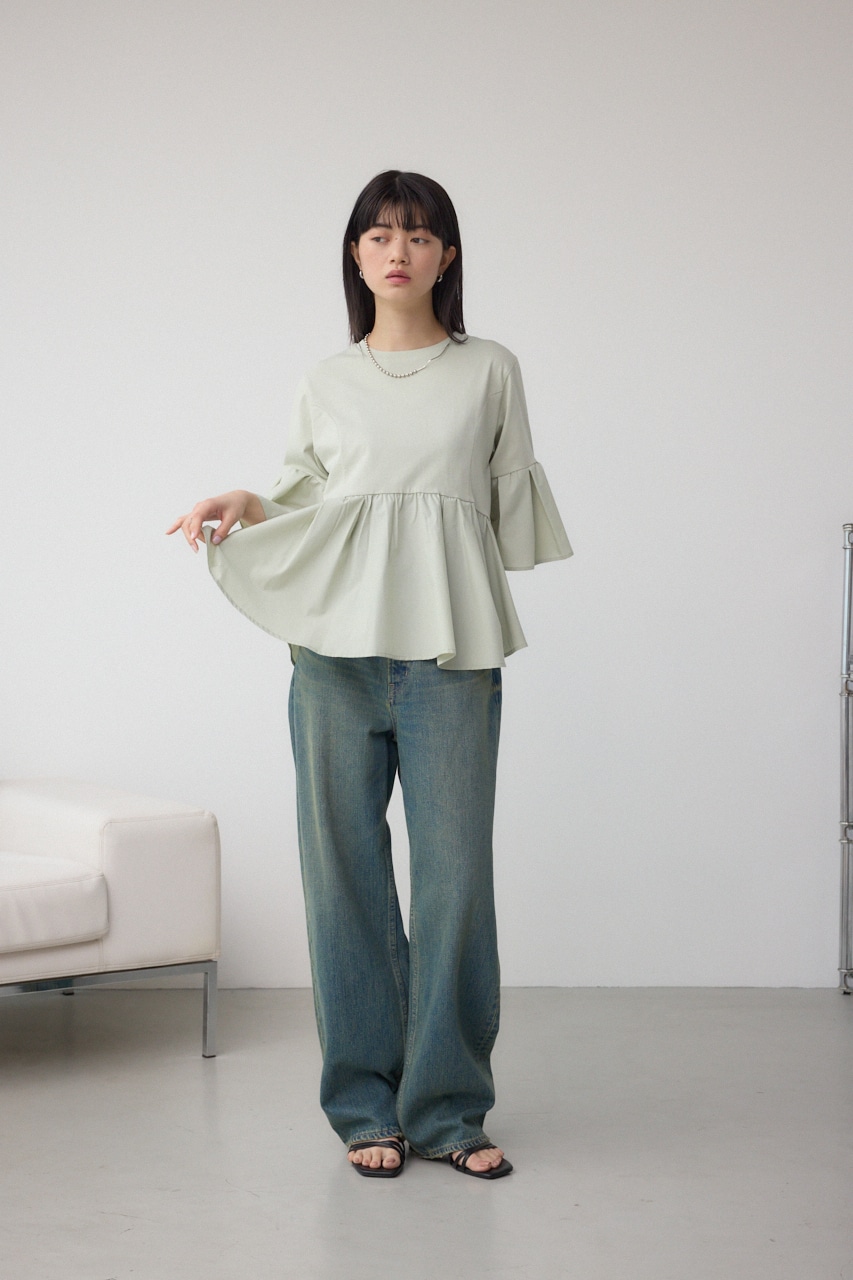 タックスリーブ半袖デザインカットトップス L/GRN FREE