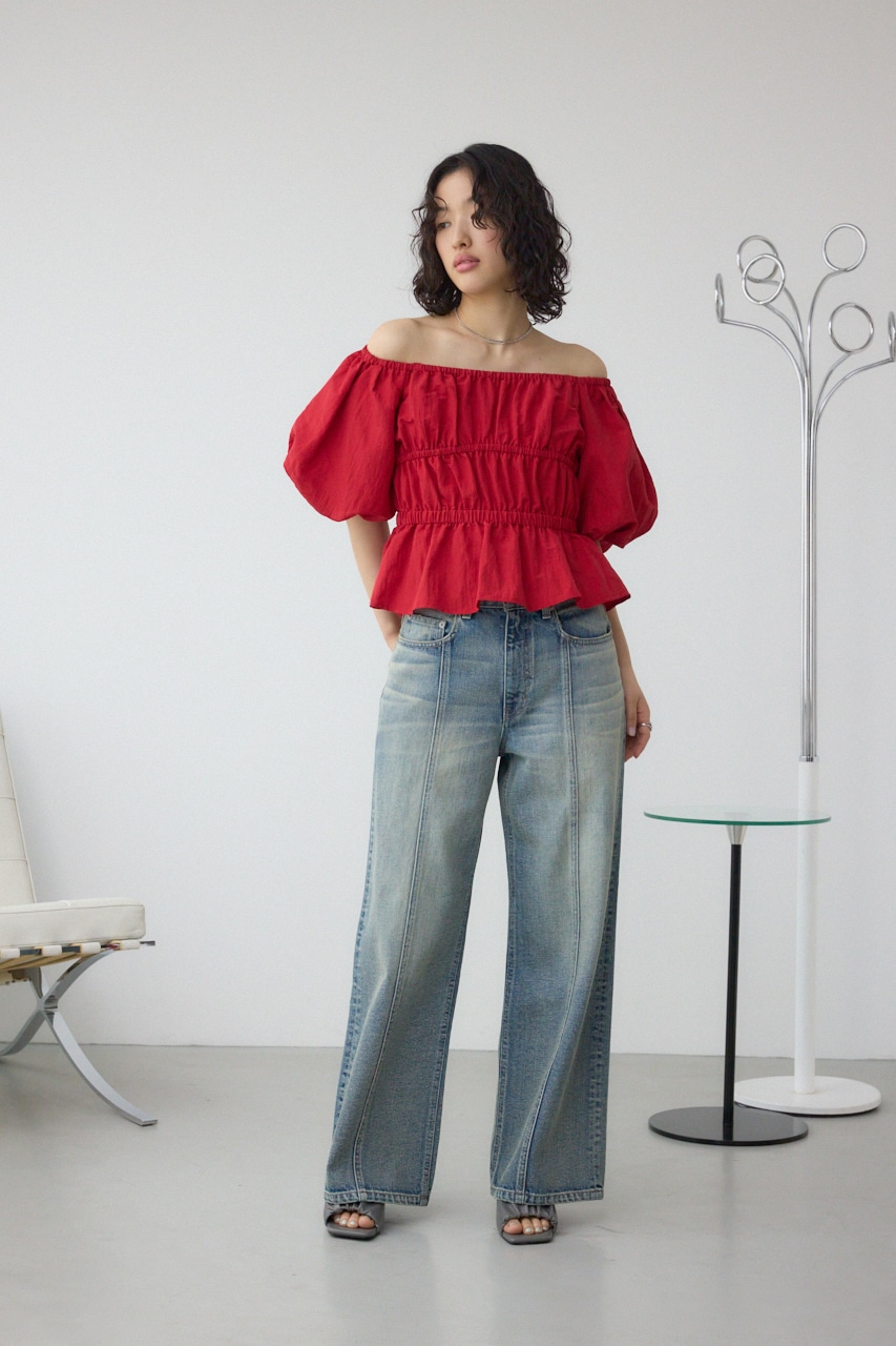 パフショルダー2WAYブラウス RED FREE