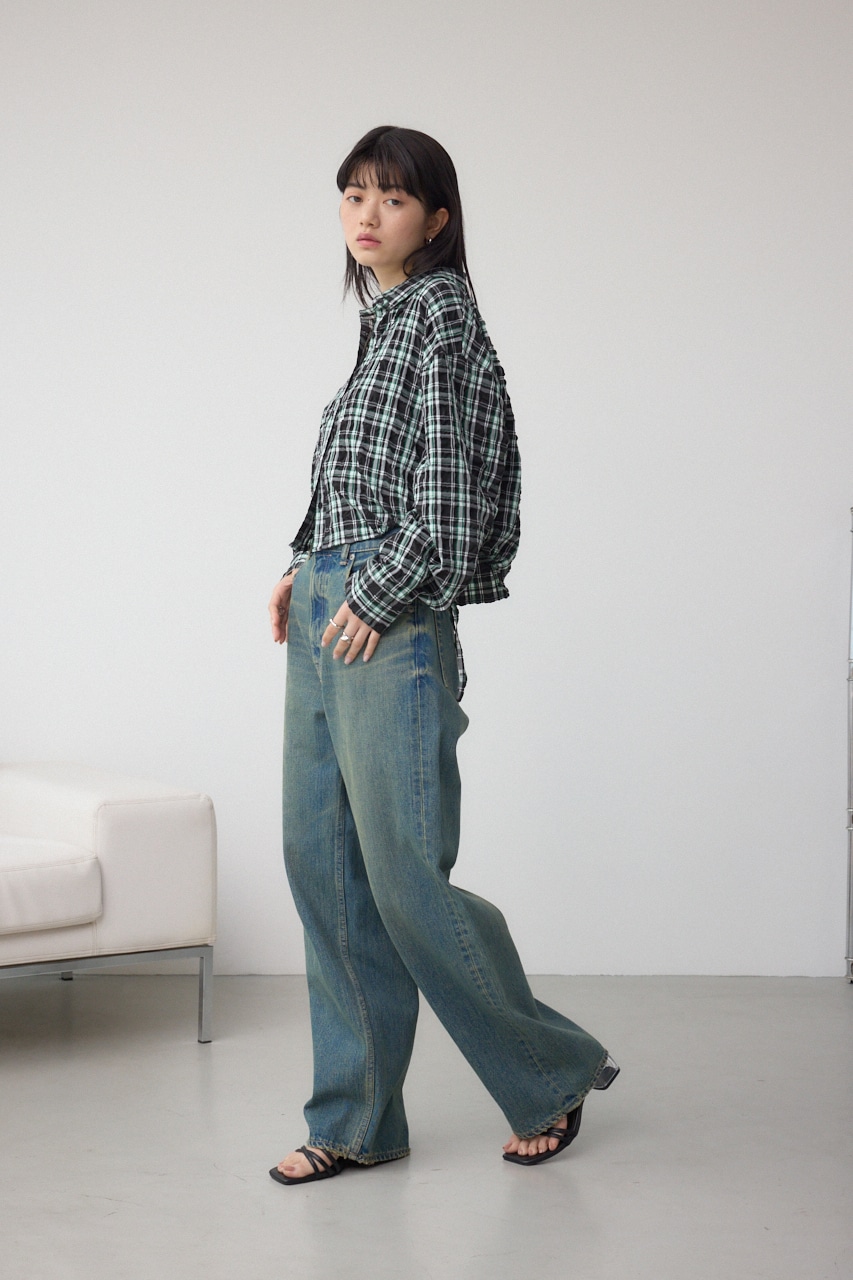 ラウンドヘムドロストシャツ 柄BLK FREE