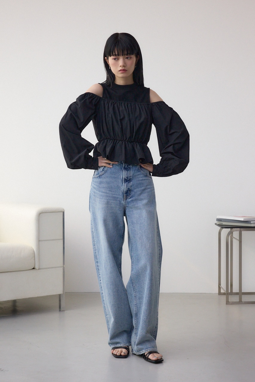 オフショルレイヤードブラウス BLK FREE