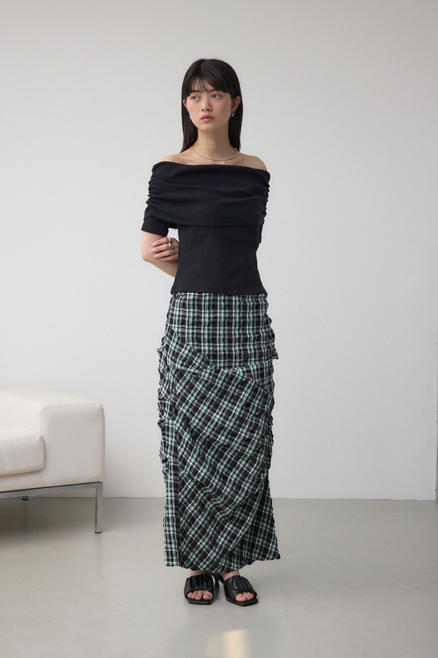 タックドレープチェックスカート 柄BLK S