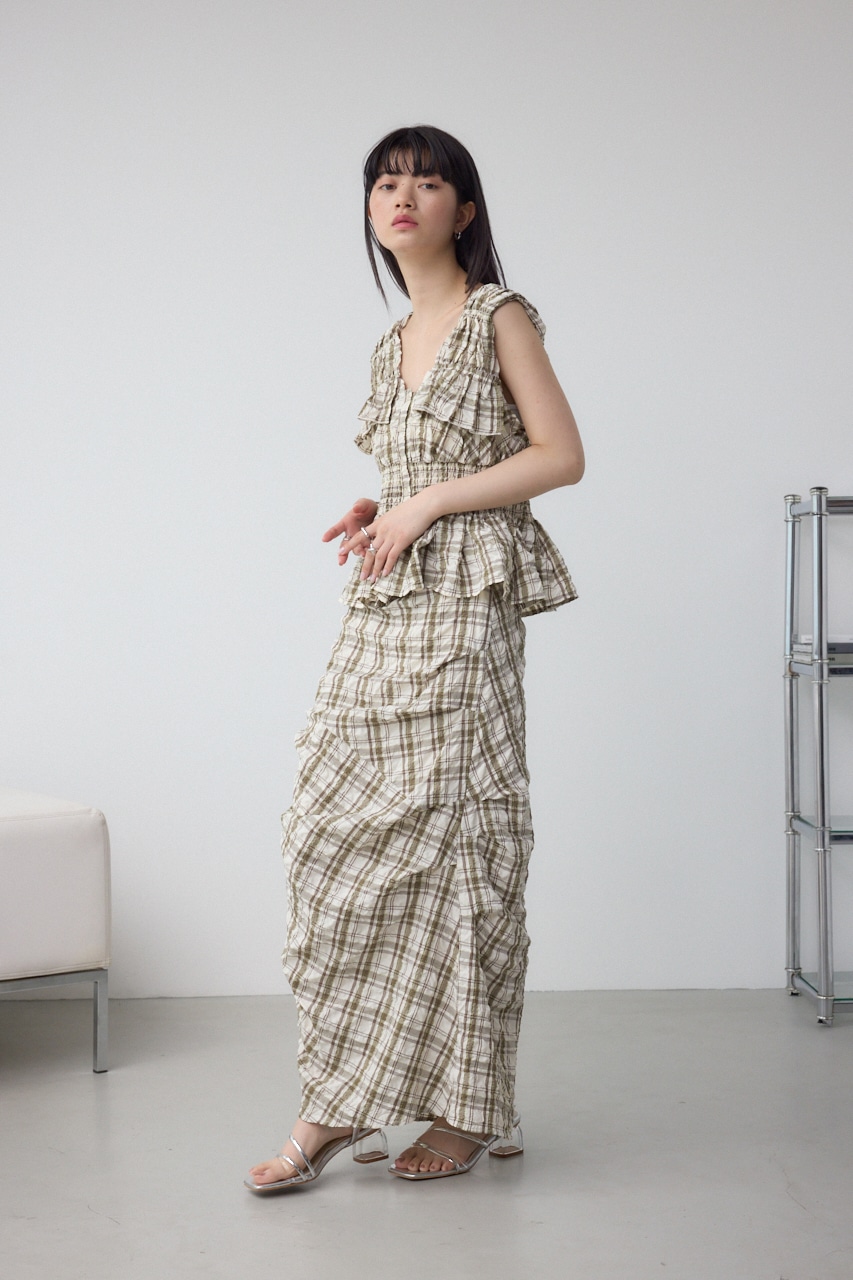 タックドレープチェックスカート 柄WHT M