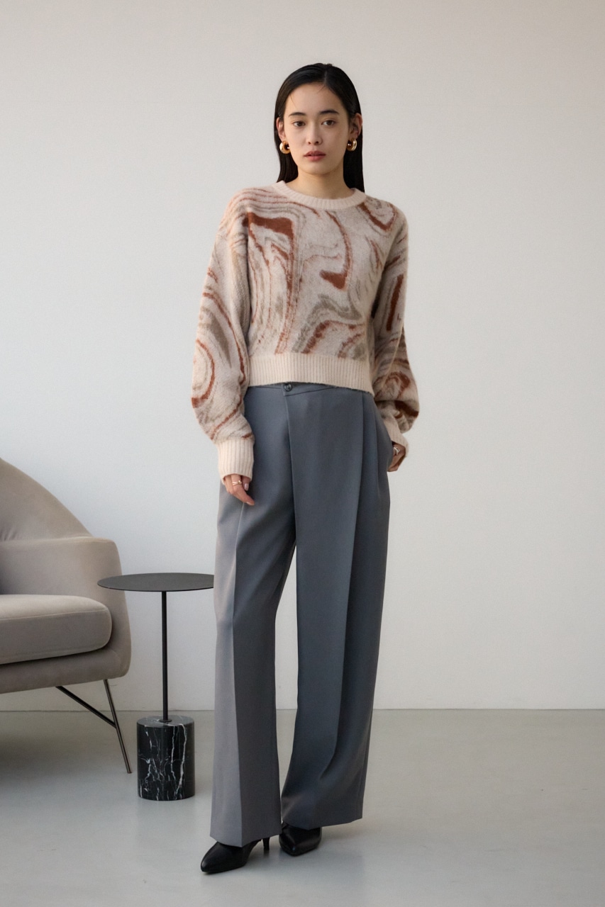 マーブルクロップドジャガードニット 柄BEG FREE