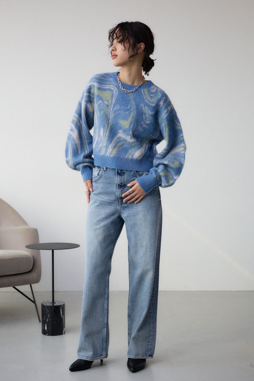 マーブルクロップドジャガードニット 柄BLU FREE