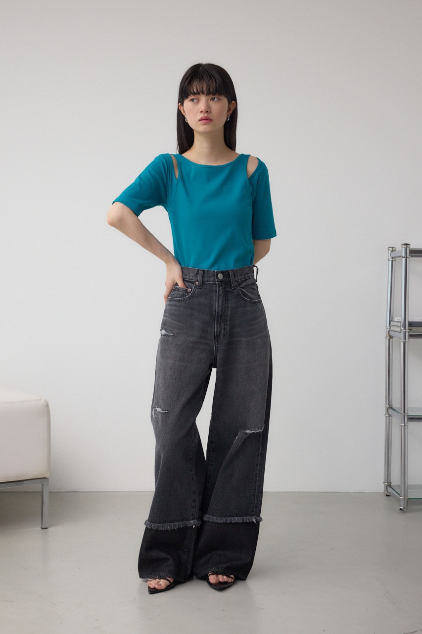 デザインネックショートTシャツ BLU FREE