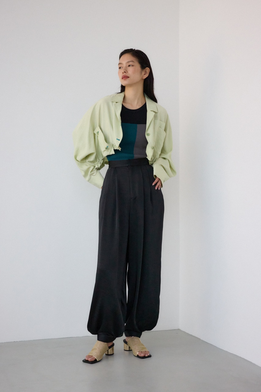 【PLUS】ショートギャザーシアーシャツ LIME FREE