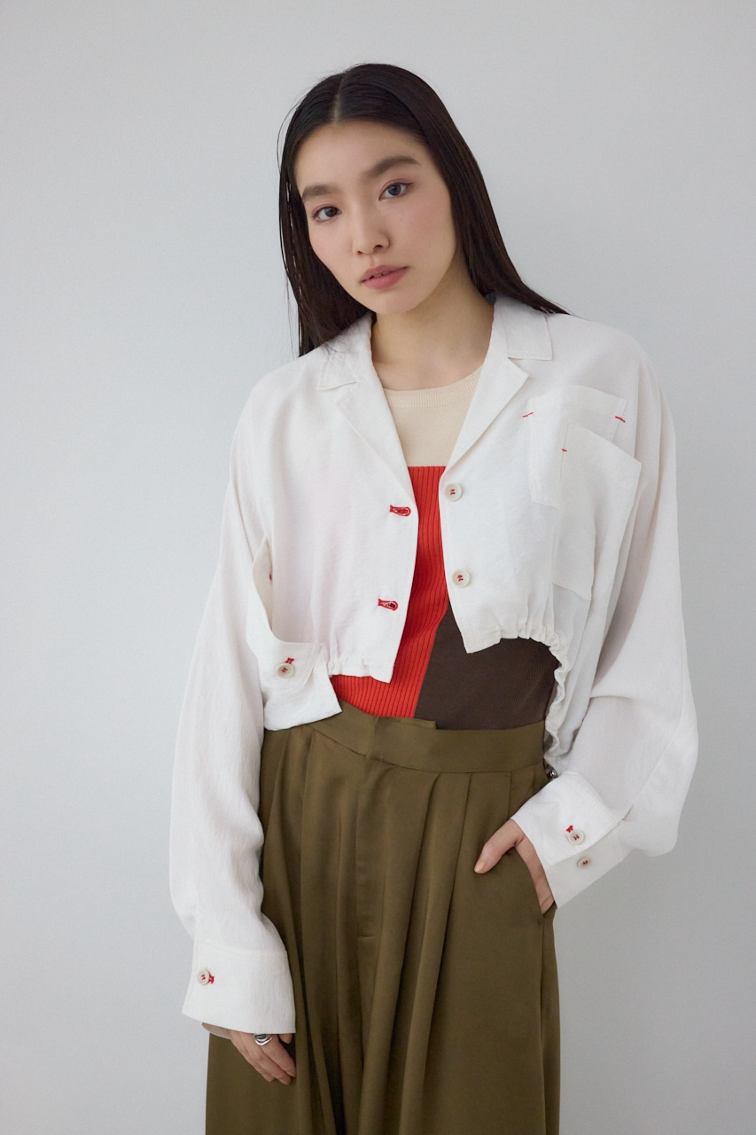 【PLUS】ショートギャザーシアーシャツ O/WHT FREE