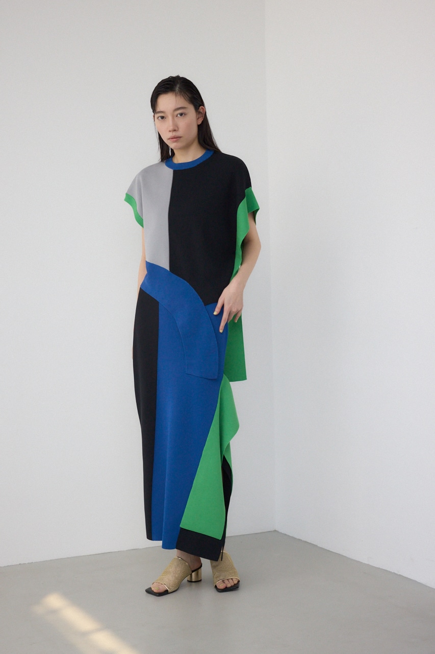 【PLUS】パネルドレープマーメイドスカート 柄BLK M